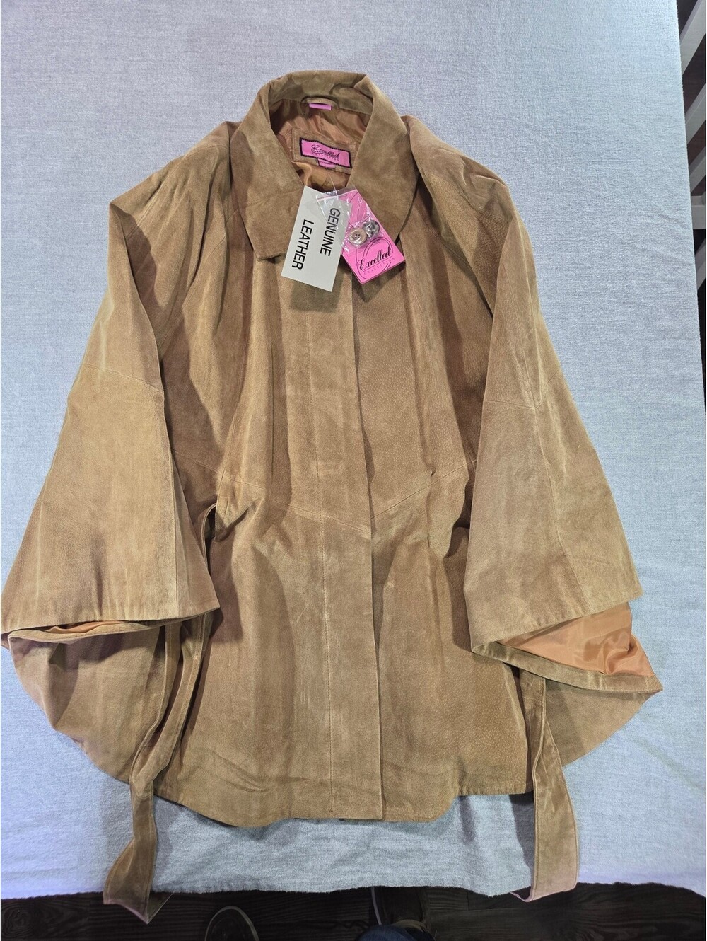 Excelled Collection tan suede leather cape jacket